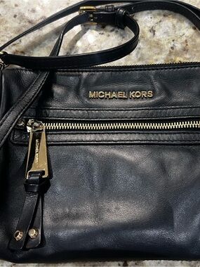 Michael Kors Black Leather Crossbody with Gold Accents